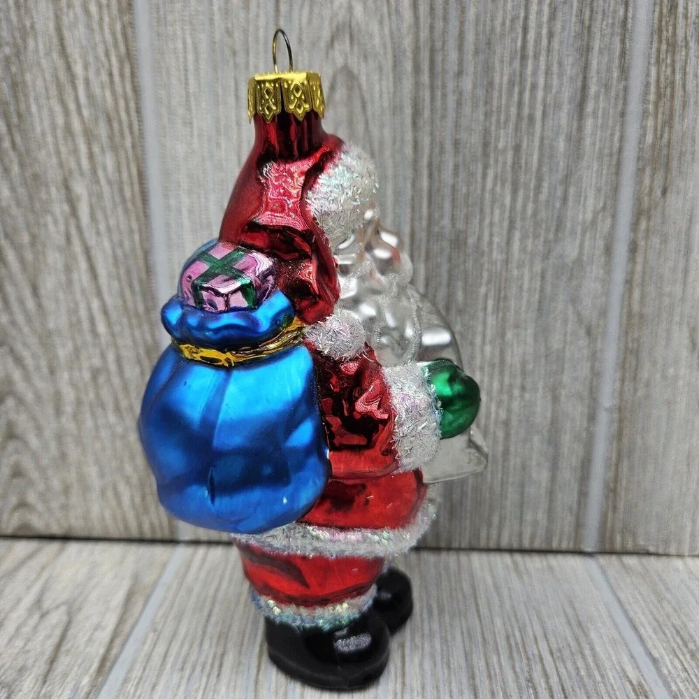 Slavic Treasures‎ 2000 Santa With Computer Glass Ornament Glitter Detail Y2K